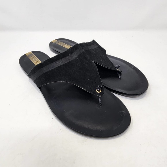 Kaanas Womens Black Leather Thong Slide Sandal 10 M Leather Sole Flats Open Toe - Picture 1 of 8